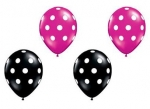 Palloncini Nero-Magenta Pois Bianchi Rotondi 28 cm Qualatex - 25 pezzi