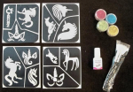 Kit Fun Unicorn - 4 Brillantini, Colla, 2 Pennelli, 12 Stencils